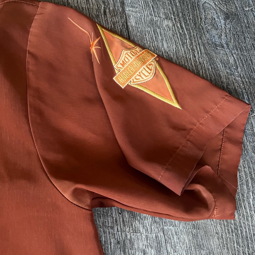 Harley Davidson Men's Orange and Brown Shirt Size Large - Picture 3 of 6